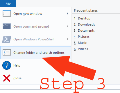 3. Click on "Change folder and search options"