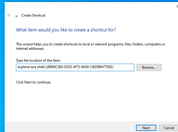 New Shortcut Windows 10
