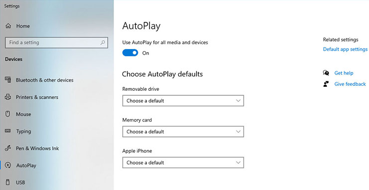 Windows 10 AutoPlay Settings
