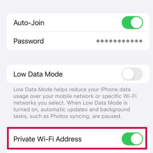 iPhone Private WiFi Address